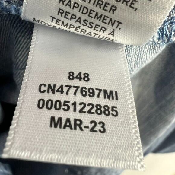 Caslon Blouse Top Womens Large Blue Balloon Sleeve Chambray Half Button Cottage - Picture 7 of 8